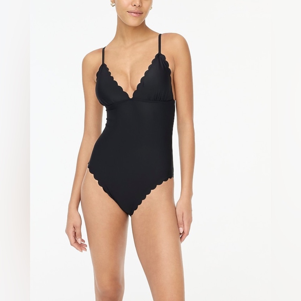 J. Crew Factory Scalloped one-piece swimsuit in Black